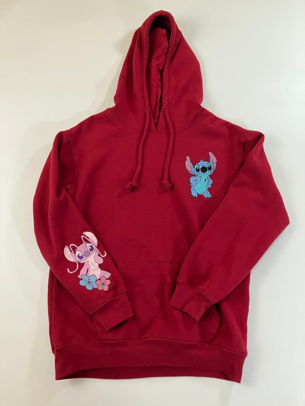 Disney Stitch Angel Women’s S Red Hoodie Embroidered Lilo & Stitch Graphic